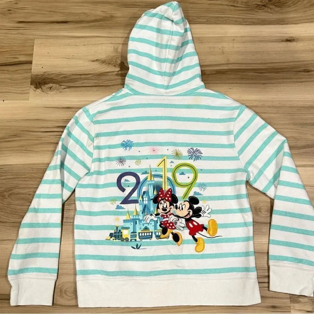Disney Parks Striped 2019 Zip Up Hoodie Girls Large